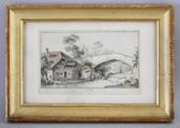 Attr. A, Lavandieres A Orbe Oil Painting by Johann Ludwig Aberli