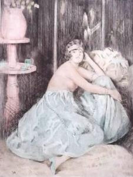 Ablett- Woman In Blue- Etching 
In Colors, Ca. 192, Posthumous Printing, Minor Handling Creases. 25 1/4 X
 18'' Oil Painting by William Ablett