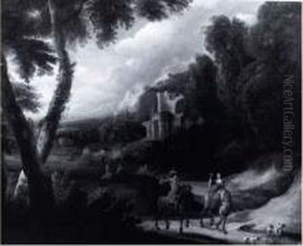 Chasse Au Faucon Dans Un Paysage Anime Oil Painting by Lucas Achtschellinck