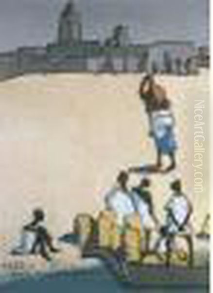 Pirogue Devant La Mosquee. Oil Painting by Marcelle Ackein