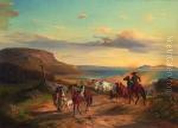 Pferdetreiber Und Hirte Amufer
 Eines Sees Oil Painting by Eugen Adam