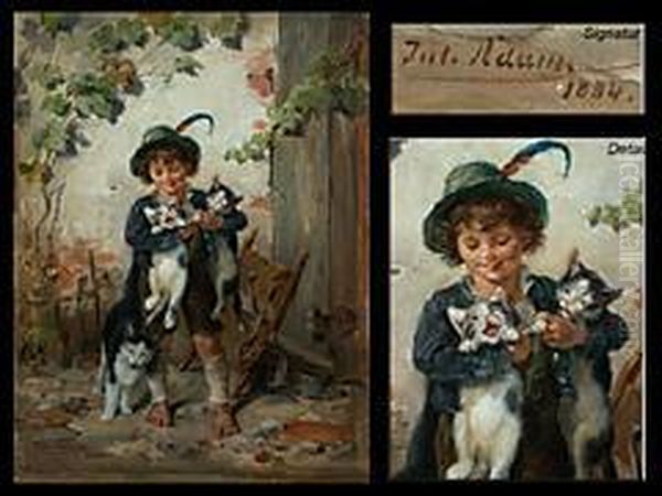 Junge Mit Drei Katzen Oil Painting by Julius Adam