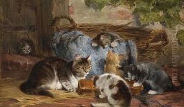 Katzenmutter Mit Ihren
 Jungen Oil Painting by Julius Adam