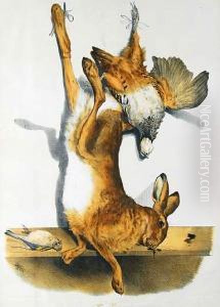 Lote De Cuatro Litografias Coloreadas Con Trofeos De
 Caza Oil Painting by Victor Adam