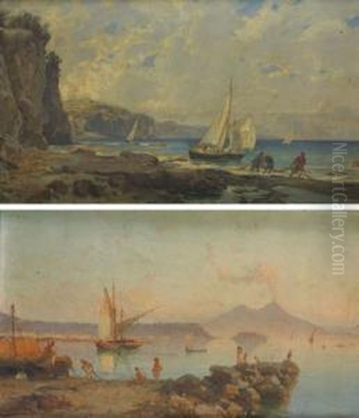Marine Di Napoli Con Il
Vesuvio E Pescatori Oil Painting by Franz Theodor Aerni