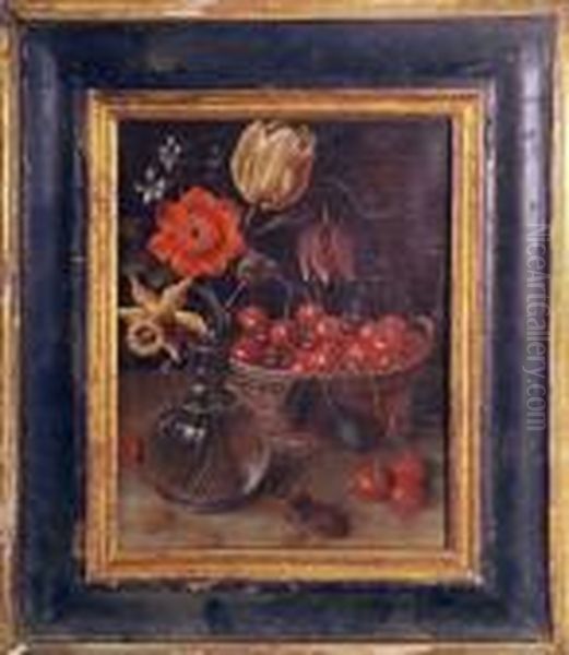 Natura Morta Con Vaso Di
Fiori E Cesto Di Ciliegie Oil Painting by Pieter Aertsen