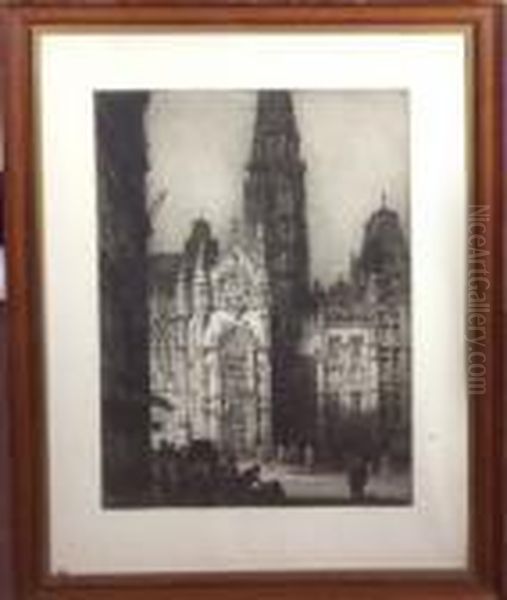 A Continental Cathedral - Etching Oil Painting by Andrew F. Affleck