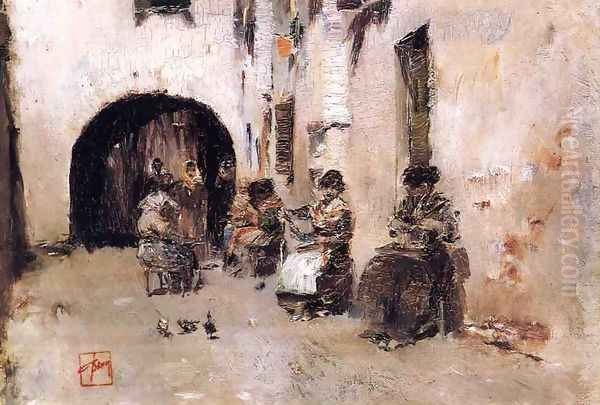 Stringing Beads, Venice Oil Painting by Robert Frederick Blum