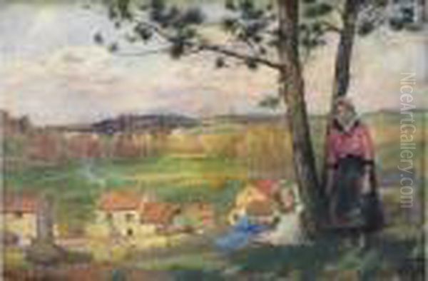 Paysanne Et Son Enfant A Nesles-la-vallee Oil Painting by Jean-Charles Cazin