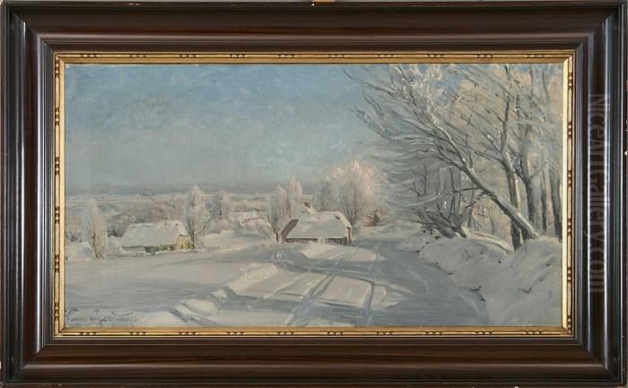 A Winter Landscape Oil Painting by Hans Agersnap