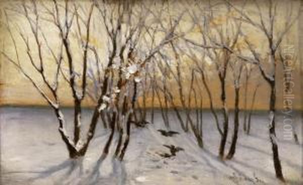 Winter Landscape Oil Painting by Gyula Agghazy