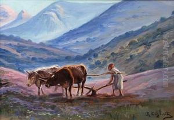 Les Labours, Circa 1930 Oil Painting by Romeo Charles Aglietti