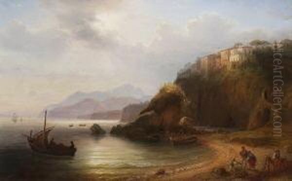Fischerboote Im Golf Von
 Sorrent. Oil Painting by Eduard Agricola