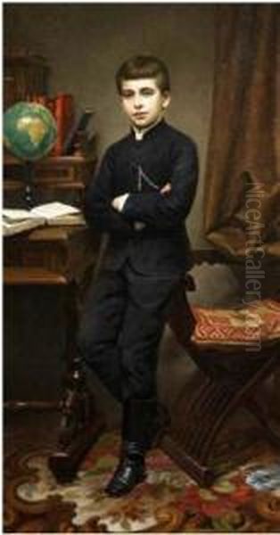 Bimbo Nello Studio Oil Painting by Tito Agujari