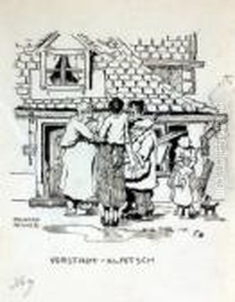 Karikatur - Vorstadt-klatsch Oil Painting by Richard Aigner