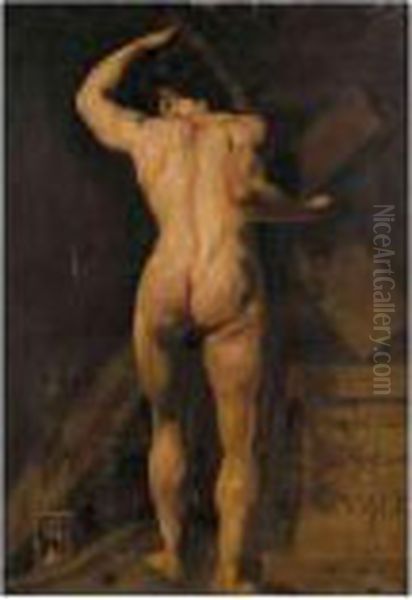 Study Of A Male Nude, Holding A 
Cross, With A Hour Glass By His Feet, And A Plinth To The Right Oil Painting by William Aikman