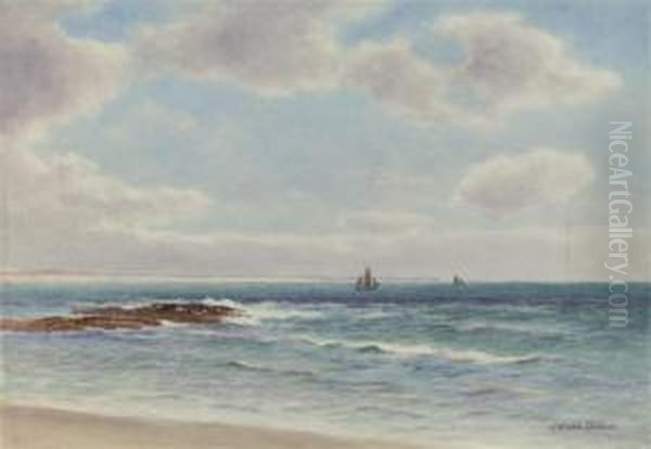 Off The Mary Coast (illustrated); And Clawsey Beach, Port St, Mary, Isle Of Man Oil Painting by James Aitken