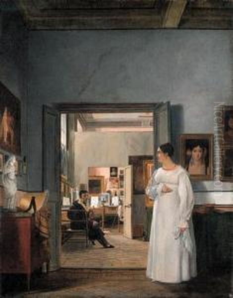 The Atelier Of Ingres In Rome Oil Painting by Jean Alaux