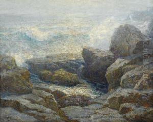 Breakers On A Rocky Shore Oil Painting by Ernest Albert