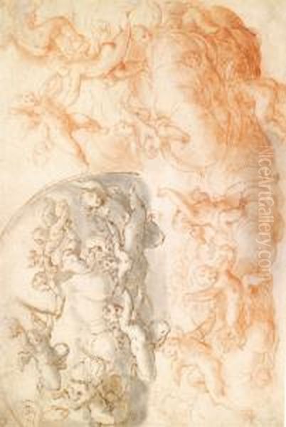 Studienblatt Mit Musizierendenputti Auf Wolken Oil Painting by Cherubino Alberti