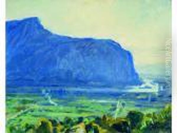 Au Declin Du Jour Vers La Fin 
Septembre A Voreppe, La Masserocheuse De Lechaillon Et Lisere. Oil Painting by Andre Albertin