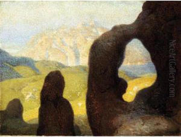 Veduta Del Monte San Giorgio Col Lago Di Lugano Oil Painting by Oreste Albertini