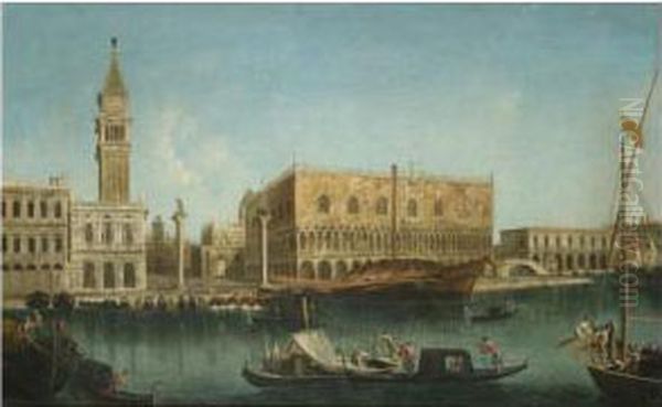 Venice, A View Of The Molo From 
The Bacino Di San Marco, With The Piazzetta And The Palazzo Ducale Oil Painting by Francesco Albotto