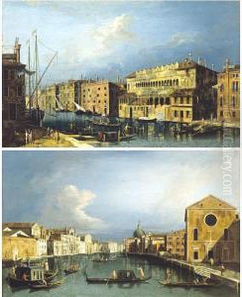 View Of The Grand Canal And The 
Fondaco Dei Turchi; View Of The Grand Canal, Looking North East From 
Santa Croce To San Geremia Oil Painting by Francesco Albotto