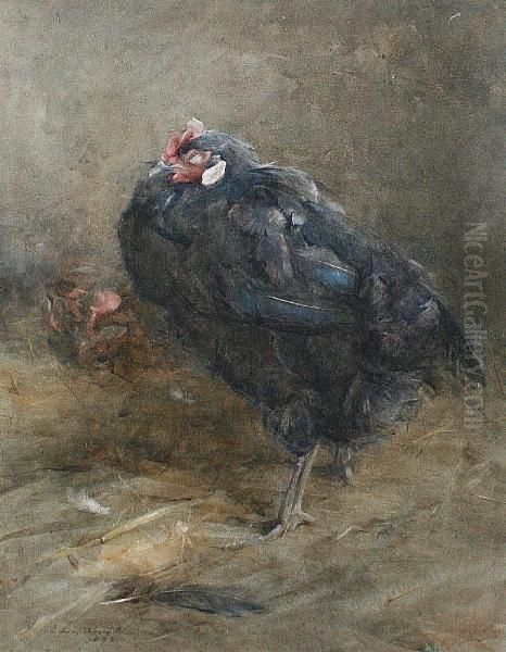 A Chicken Oil Painting by Edwin Alexander