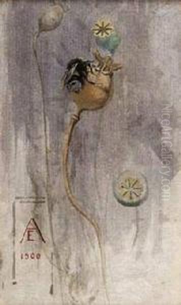 Poppy Seeds And Bumble Bee Oil Painting by Edwin Alexander