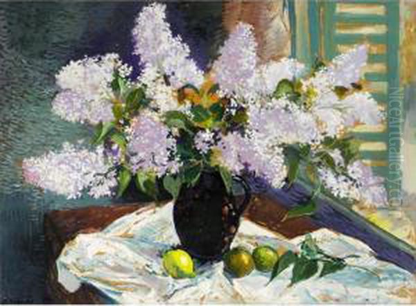 Still Life With Flowers And Lemons Oil Painting by Alexei Konstantinovich Korovin