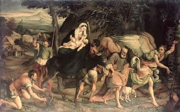 The Flight into Egypt Oil Painting by Jacopo Bassano (Jacopo da Ponte)