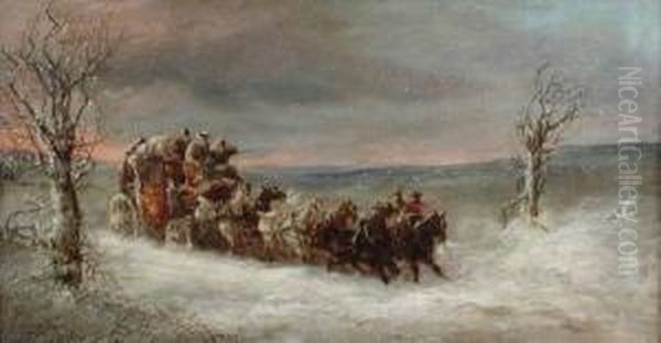 The Bath Coach In A Snowdrift Oil Painting by Henry Jr Alken