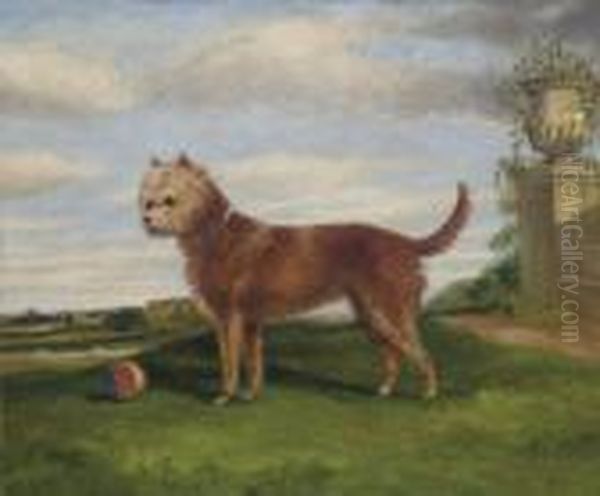 A Terrier With A Ball In An Extensive Landscape Oil Painting by Henry Jr Alken