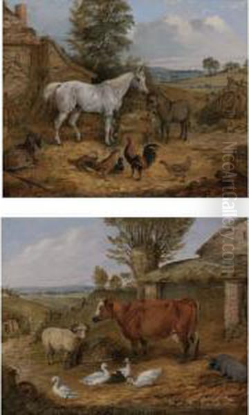 Farmyard Scenes: A Pair Oil Painting by Henry Jr Alken