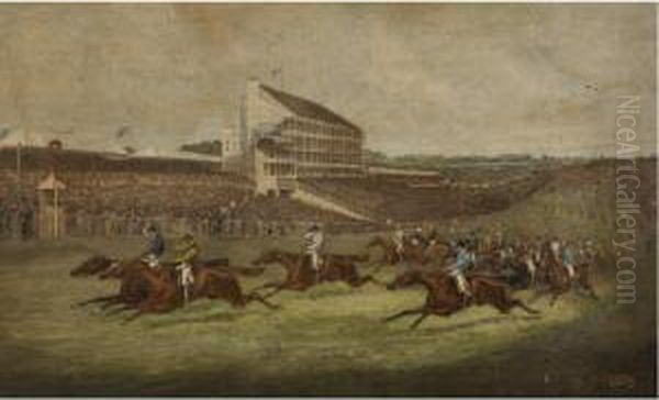 At The Finish Line Of The 1866 Derby Oil Painting by Henry Jr Alken