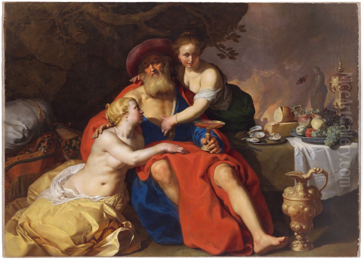 Lot and His Daughters Oil Painting by Abraham Bloemaert