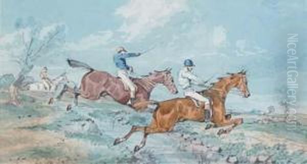 Over The Ditch; And Heading For The Fence Oil Painting by Henry Jr Alken