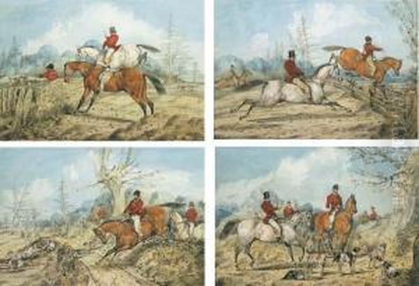 The Meet; Full Cry; Over The Fence; And The Kill Oil Painting by Henry Jr Alken