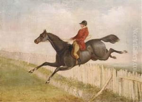A Huntsman On Horseback Jumping A Fence Oil Painting by Henry Jr Alken