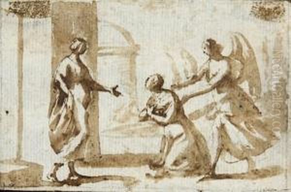 Paesaggio Con Scena Sacra Oil Painting by Francesco Allegrini