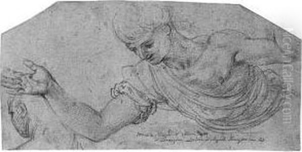 A Youth With His Arms 
Outstretched Looking Down, With A Profilestudy (recto); Study Of A Hand 
(verso) Oil Painting by Alessandro Allori