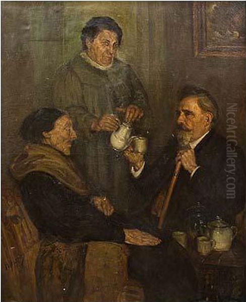 Sirviendo El Cafe Oil Painting by Alonso Perez