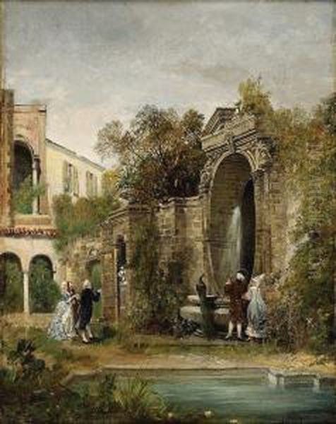 By The Garden Wall
Huntsmen At The Garden Edge Oil Painting by Robert Alott