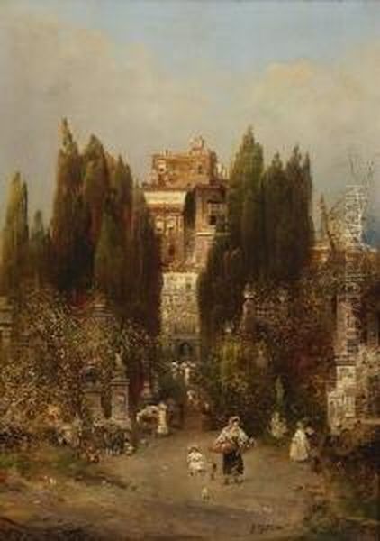 Romischer Park Mit
 Spaziergangern. Oil Painting by Robert Alott