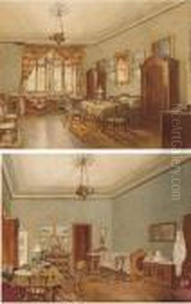 The Interior Of A Large Sitting 
Room Looking Towards A Doublewindow; And The Interior Of The Same Room 
Looking Towards Thedoor Oil Painting by Franz Alt