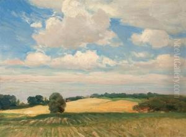 Farm Landscape Oil Painting by Mathias (Joseph) Alten