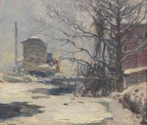 Snowscene Oil Painting by Mathias (Joseph) Alten