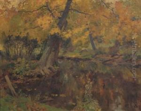 River In Autumn Oil Painting by Mathias (Joseph) Alten