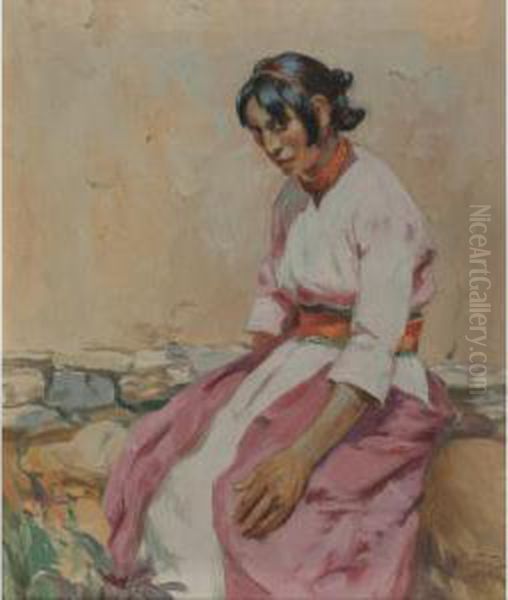 Woman Of Taos Oil Painting by Mathias (Joseph) Alten